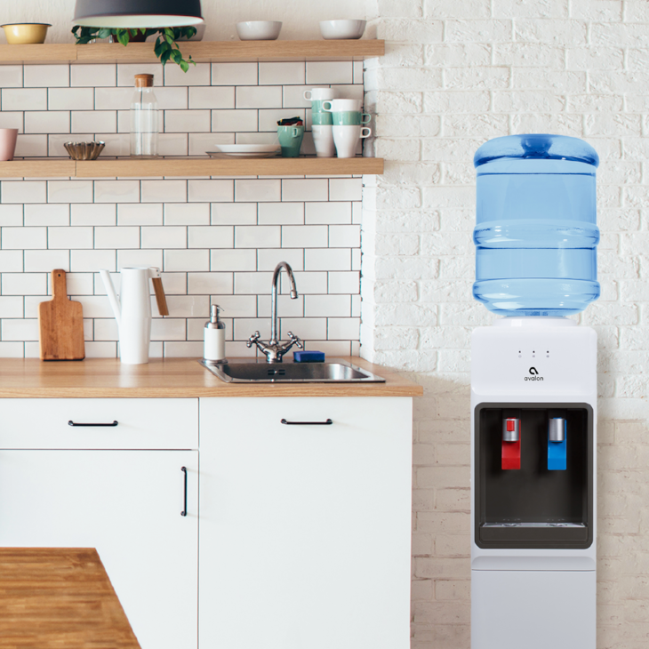Avalon A1 Water Cooler with hot and cold temperatures and child